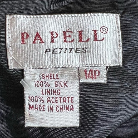 Vintage Papell black silk grommet lined vback top size 14P - Picture 5 of 5